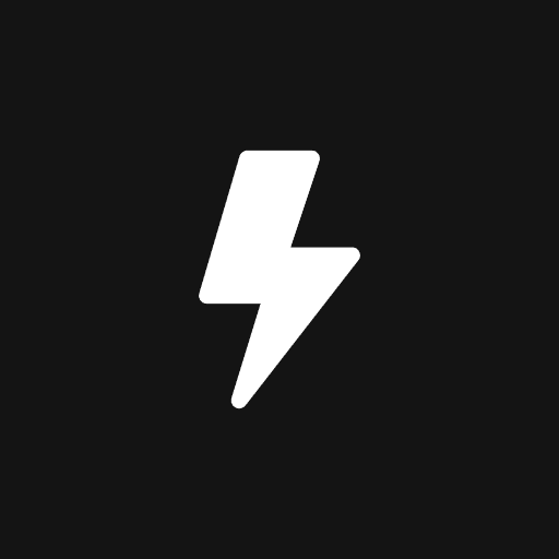 White lightning bolt on black background.
