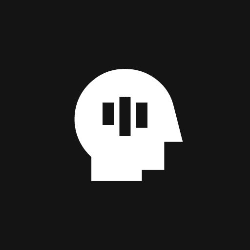 Minimalist head logo on black background.